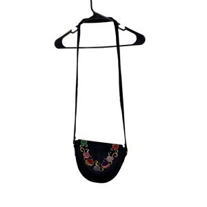 Vintage J Renee Black Velvet Purse Embroidered Ornaments Strap